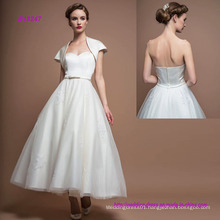 Strapless Sweetheart Tea Length Simple A-Line Wedding Dress